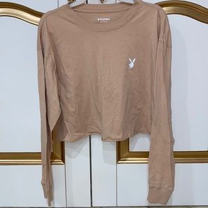 Pacsun Playboy Tan Long Sleeve Crop Top